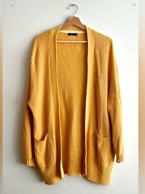 BDG Mustard Chunky Knit Cardigan | Oversized Cozy Open Front | Boho